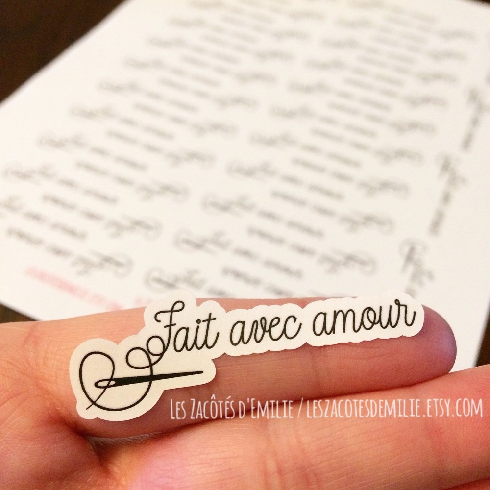 Autocollants en papier "Fait avec amour" avec fil et aiguille - Les Zacôtés d’Emilie