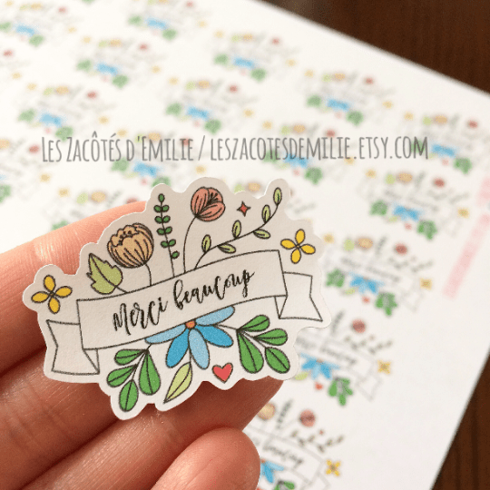 Autocollants en papier "Merci beaucoup" avec bouquets de fleurs - Les Zacôtés d’Emilie