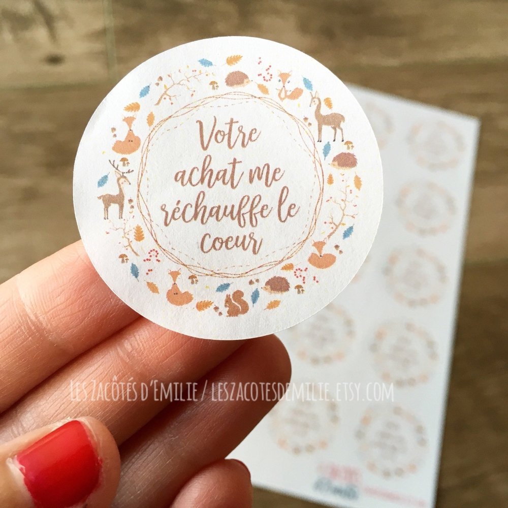Autocollants en papier "Votre achat me réchauffe le coeur" - Les Zacôtés d’Emilie