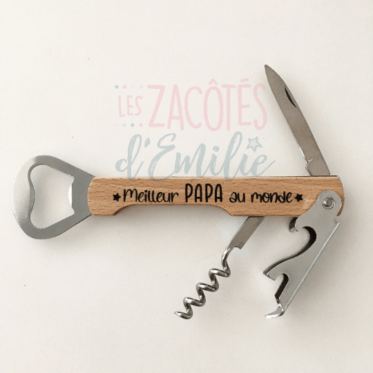 Canif ouvre-bouteille en bois « Meilleur papa au monde » - Les Zacôtés d’Emilie
