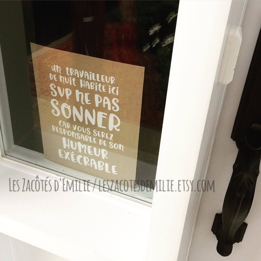 Décalque "Ne pas sonner" pour les travailleurs de nuit - Les Zacôtés d’Emilie