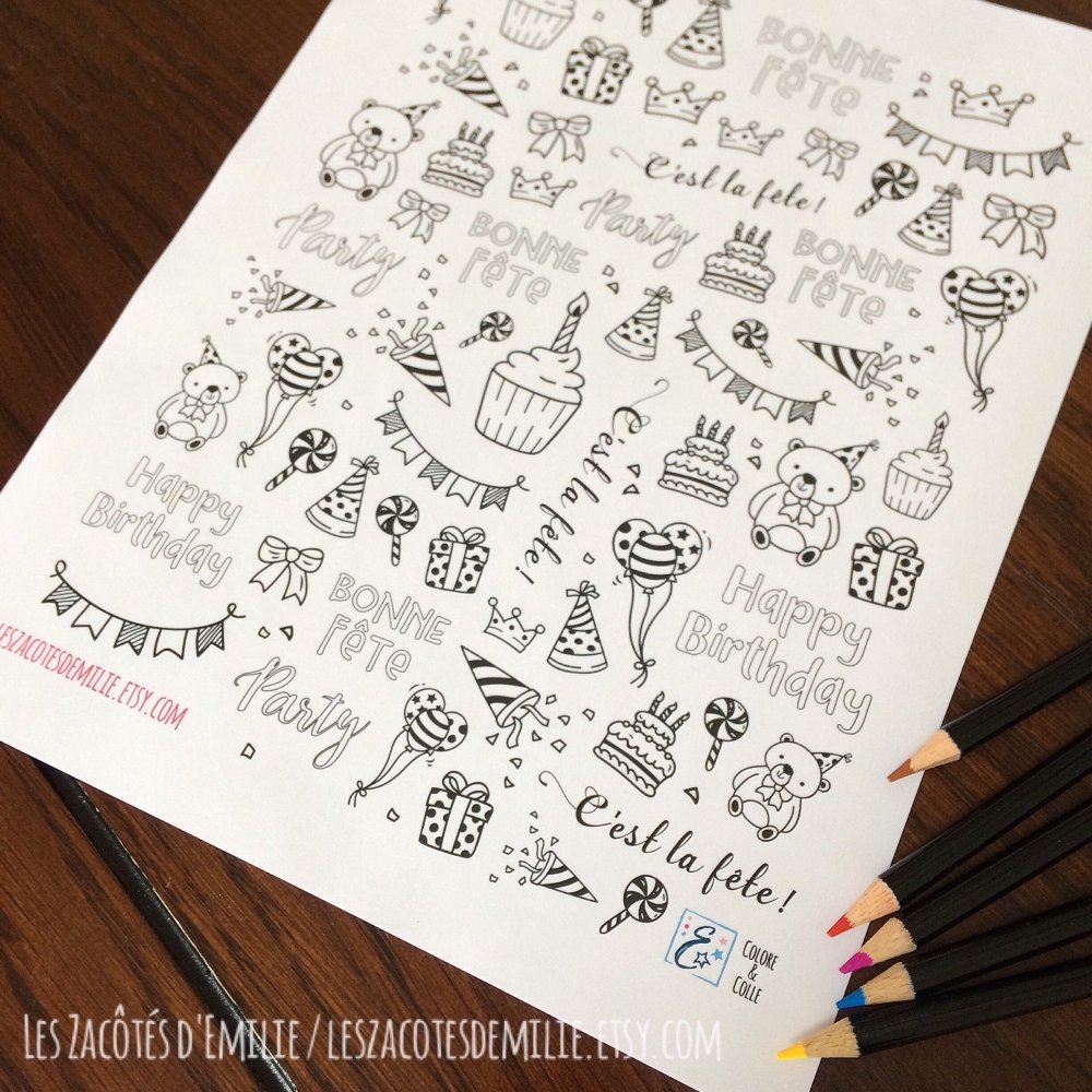 Lot d'autocollants à colorier au thème de fête - Les Zacôtés d’Emilie