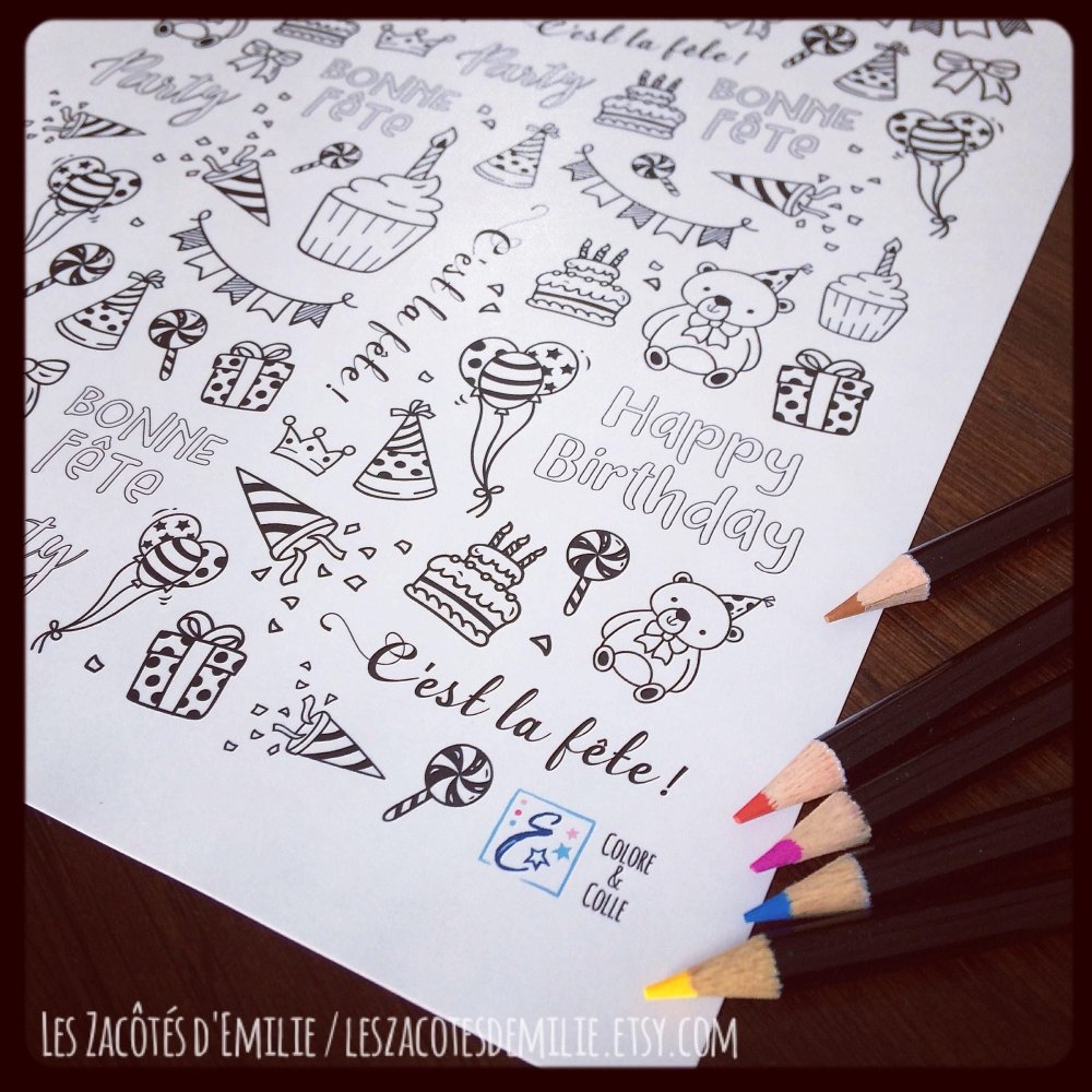Lot d'autocollants à colorier au thème de fête - Les Zacôtés d’Emilie