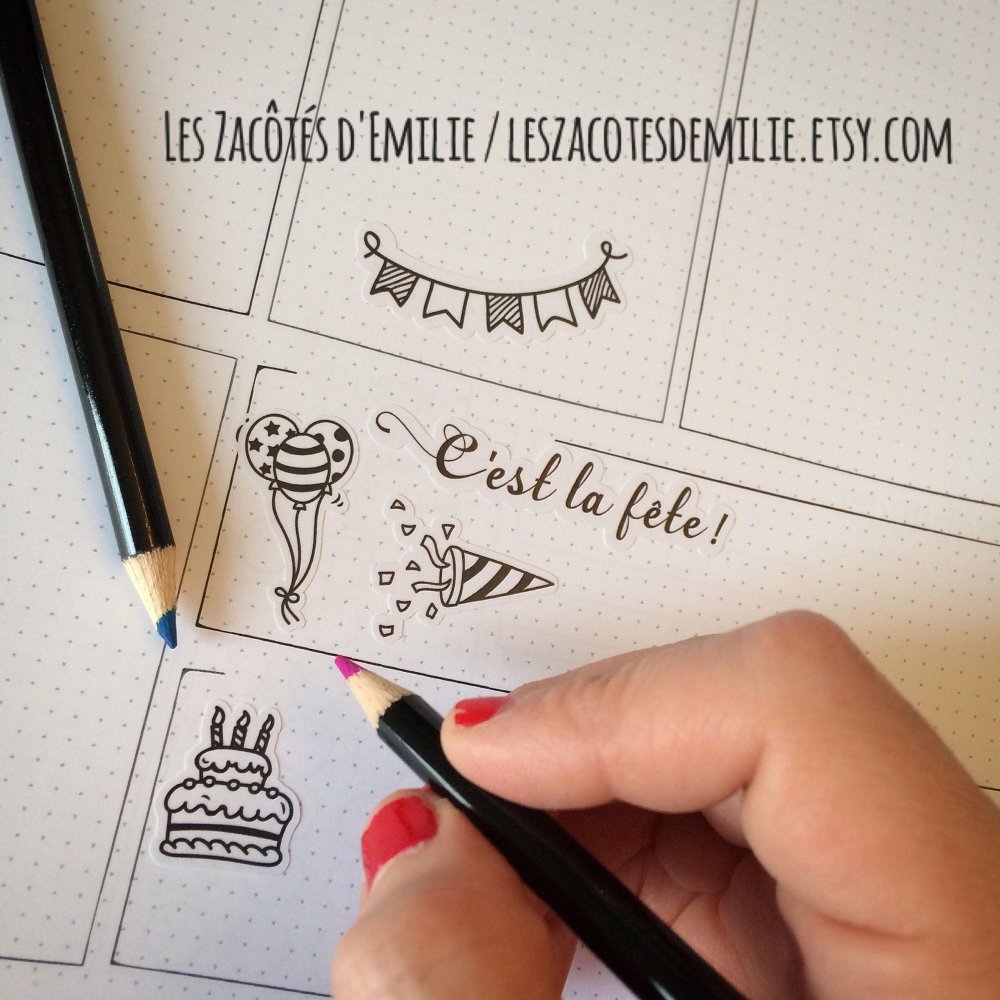 Lot d'autocollants à colorier au thème de fête - Les Zacôtés d’Emilie