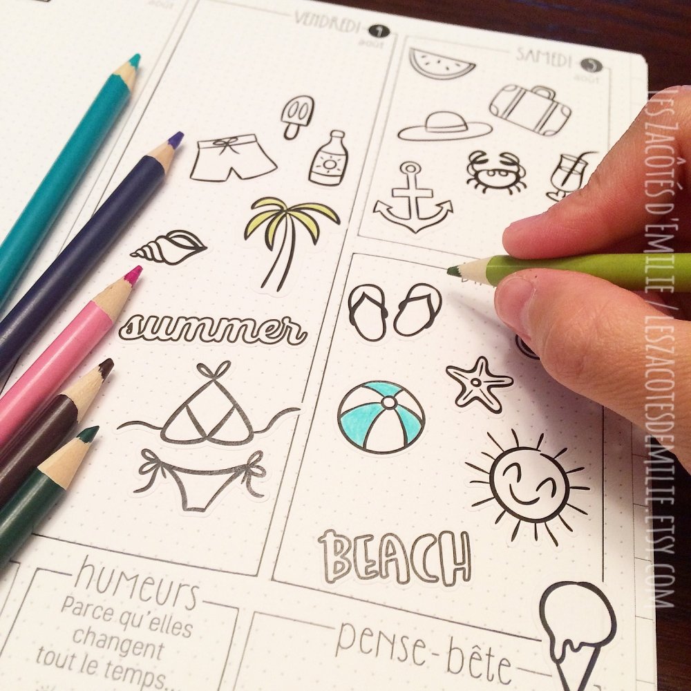 Lot d'autocollants à colorier au thème de plage - Les Zacôtés d’Emilie