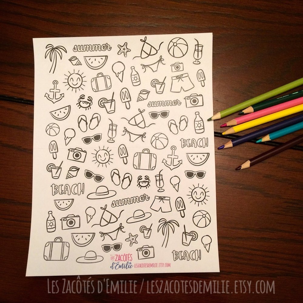 Lot d'autocollants à colorier au thème de plage - Les Zacôtés d’Emilie