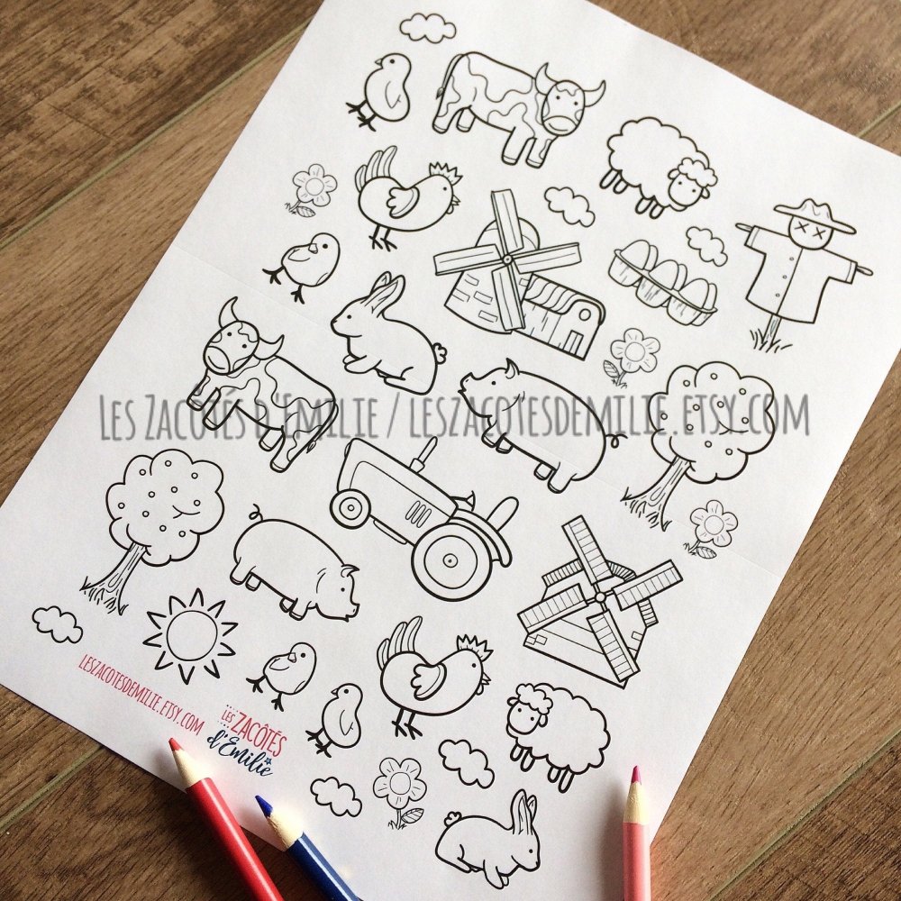 Lot d'autocollants à colorier de la ferme - Les Zacôtés d’Emilie