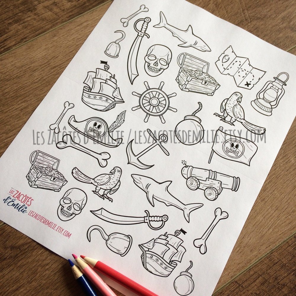 Lot d'autocollants à colorier de pirate - Les Zacôtés d’Emilie