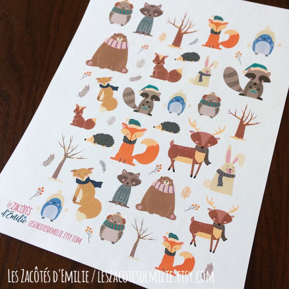 Lot d'autocollants d'animaux d'hiver - Les Zacôtés d’Emilie