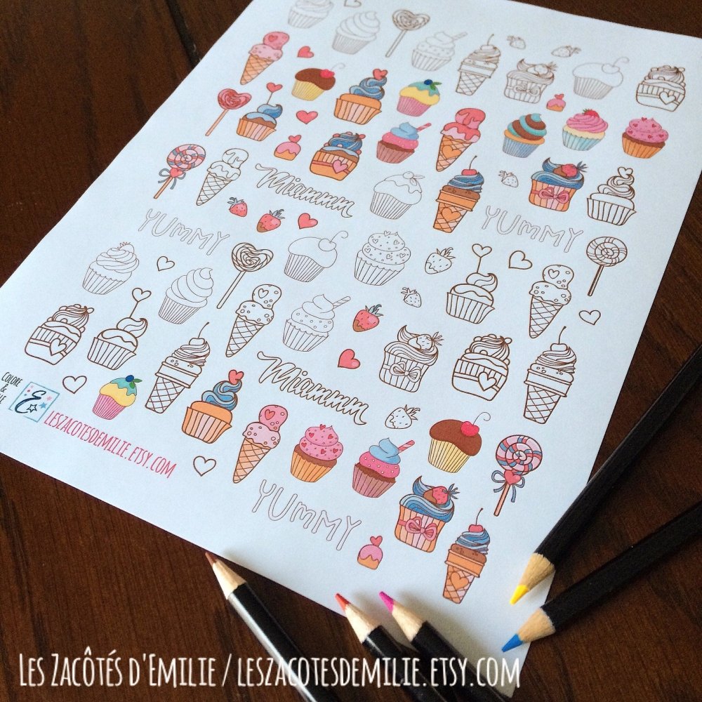 Lot d'autocollants de cupcakes et sucreries - Les Zacôtés d’Emilie
