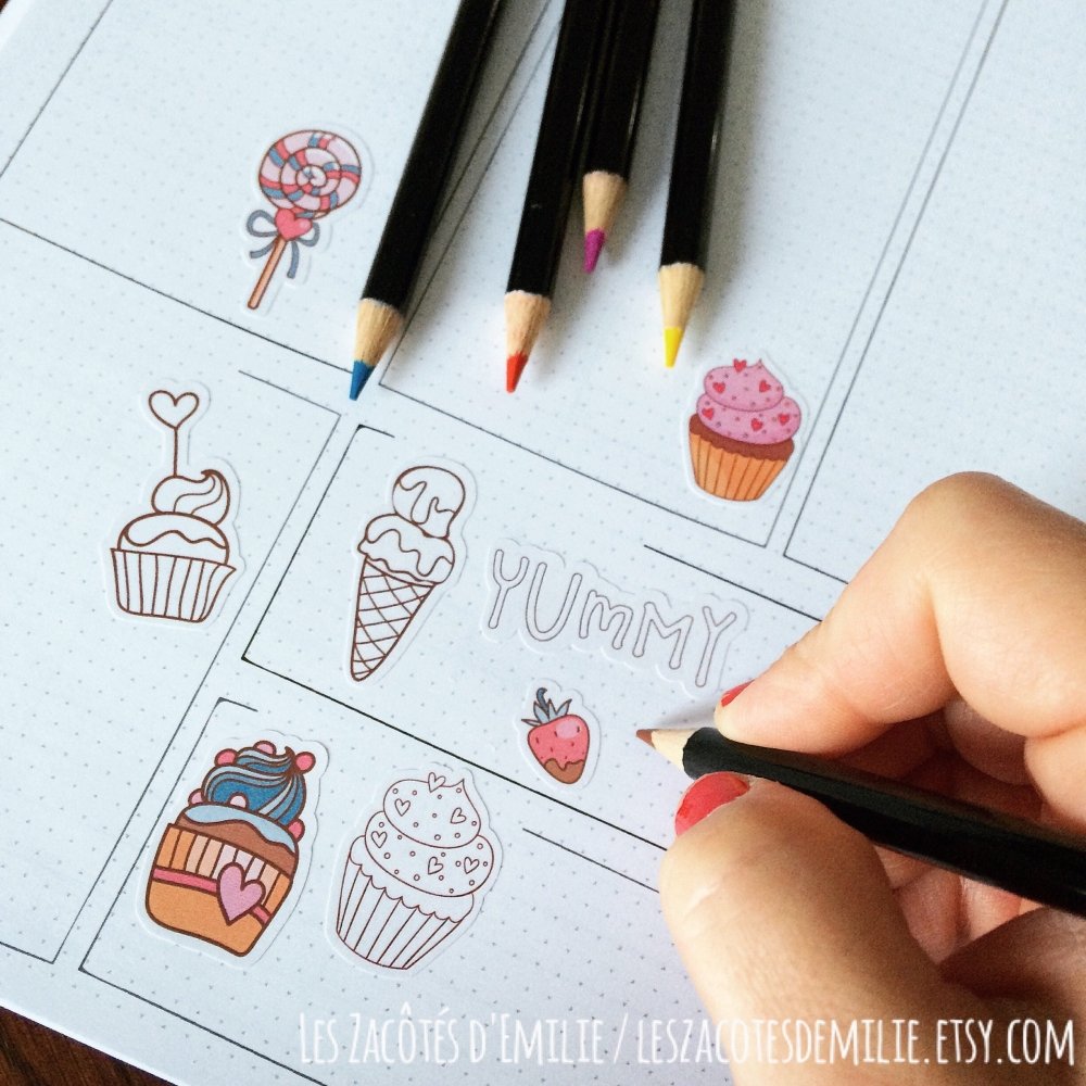Lot d'autocollants de cupcakes et sucreries - Les Zacôtés d’Emilie