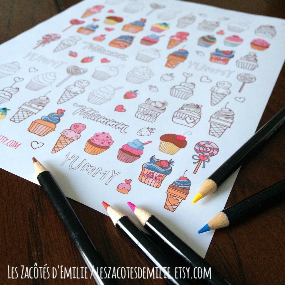 Lot d'autocollants de cupcakes et sucreries - Les Zacôtés d’Emilie