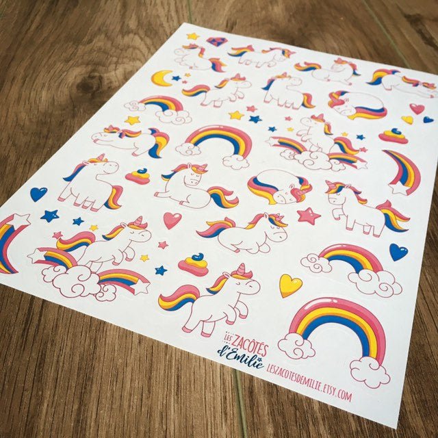 Lot d'autocollants de LICORNES - Les Zacôtés d’Emilie