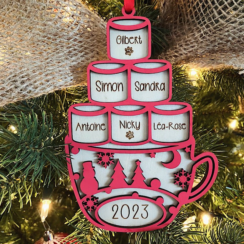 Ornement en bois: tasse et guimauves - Les Zacôtés d’Emilie