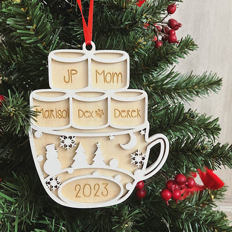 Ornement en bois: tasse et guimauves - Les Zacôtés d’Emilie