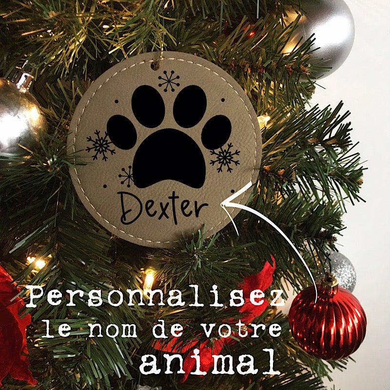 Ornement rond en cuir personnalisé avec le nom de votre chat/chien - Les Zacôtés d’Emilie