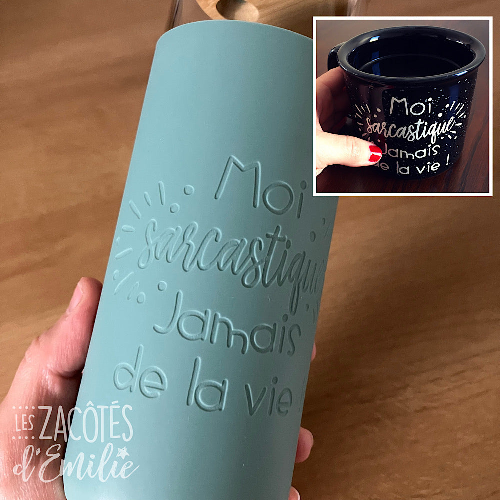 Verre avec manchon en silicone et gravure d'un de mes décalques