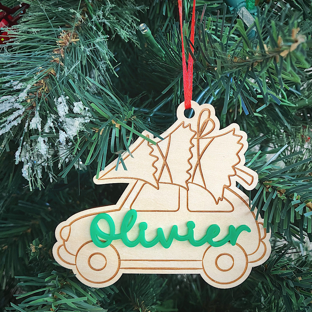 Ornement en bois à peindre: Voiture de Noël
