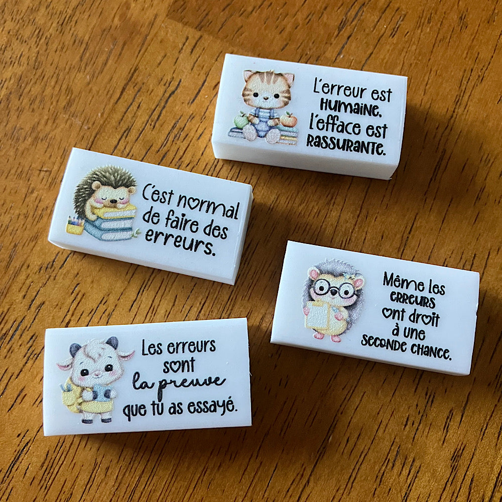 Lot de 4 gommes à effacer (animaux)