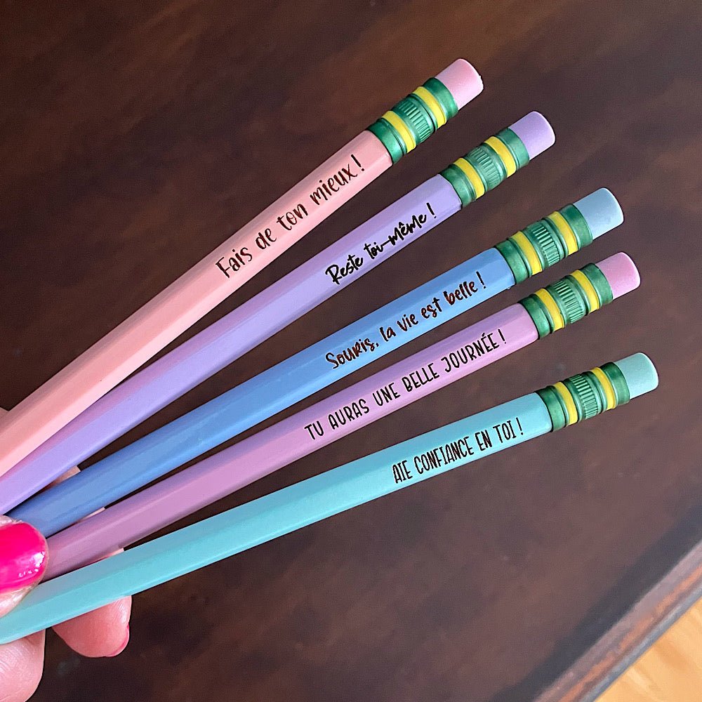 Lot de 5 crayons de plomb aux phrases positives - Les Zacôtés d’Emilie