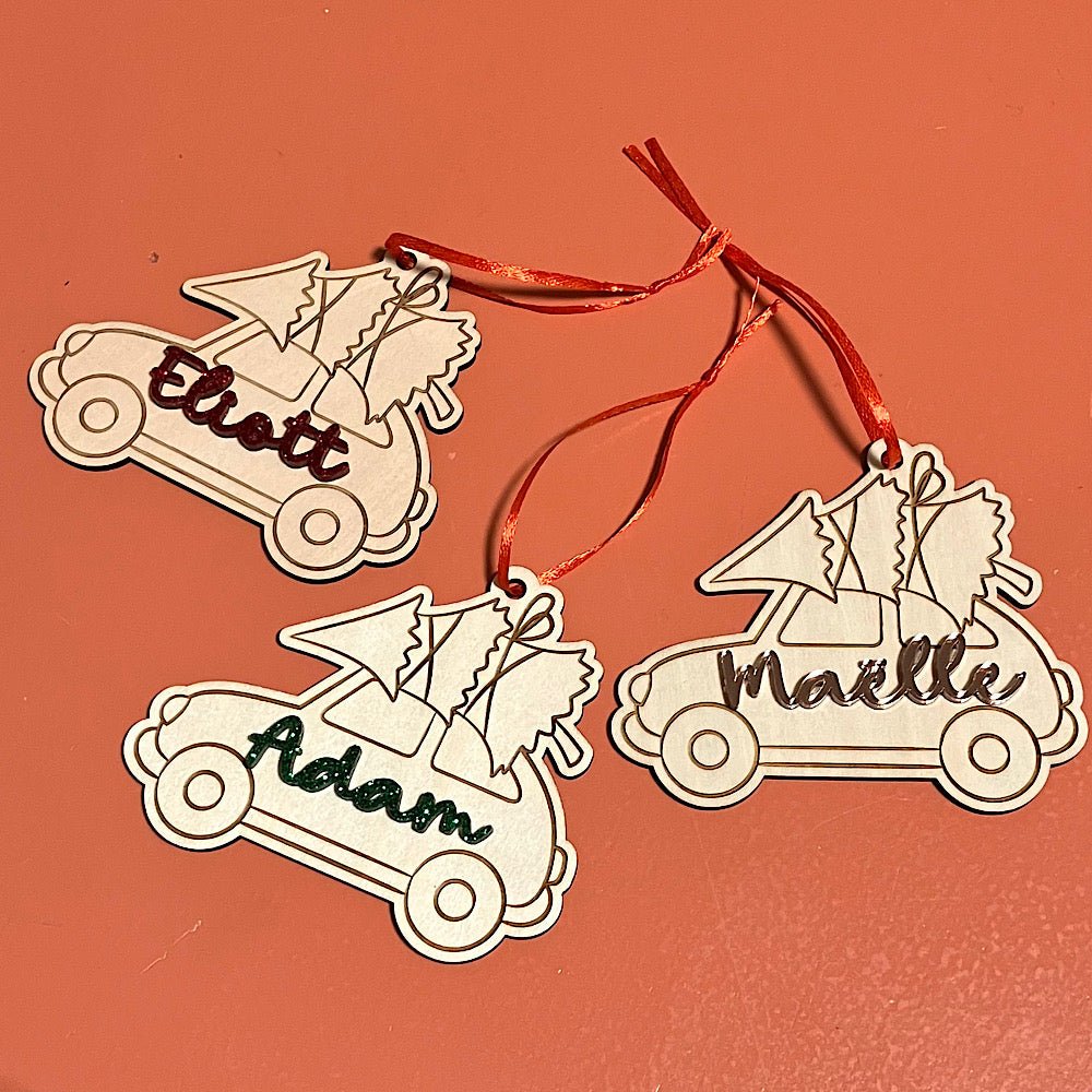 Ornement en bois à peindre: Voiture de Noël - Les Zacôtés d’Emilie