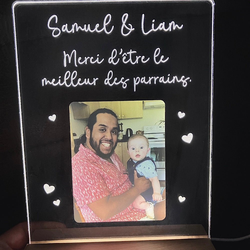 Plaquette lumineuse personnalisée avec photo - Les Zacôtés d’Emilie