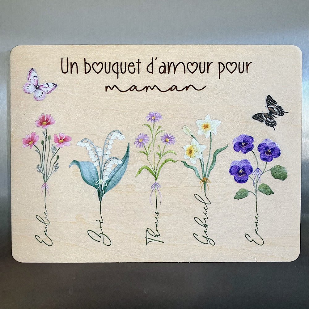 Un bouquet d'amour sur un aimant en bois - Les Zacôtés d’Emilie