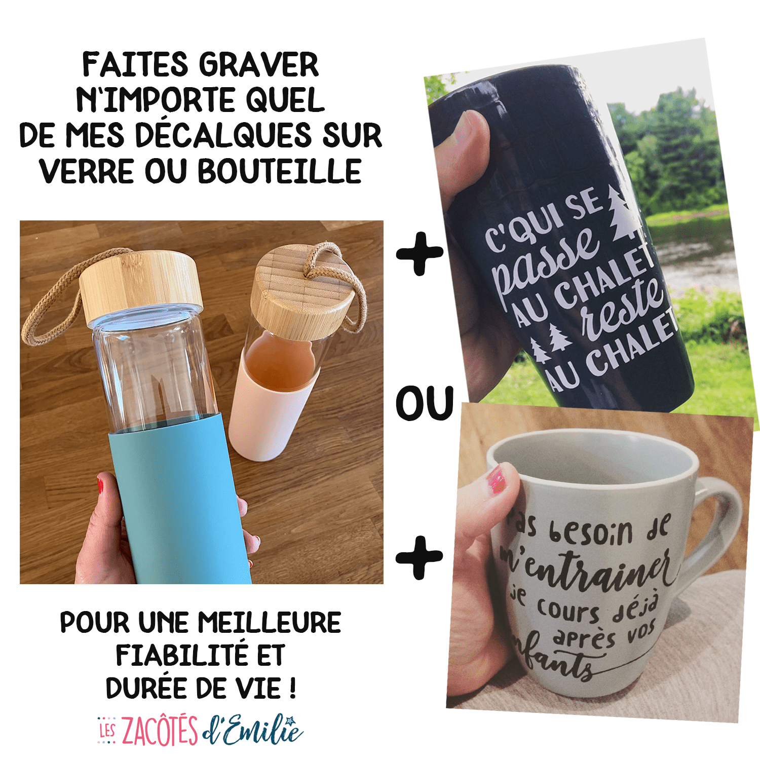 Verre avec manchon en silicone et gravure d'un de mes décalques - Les Zacôtés d’Emilie