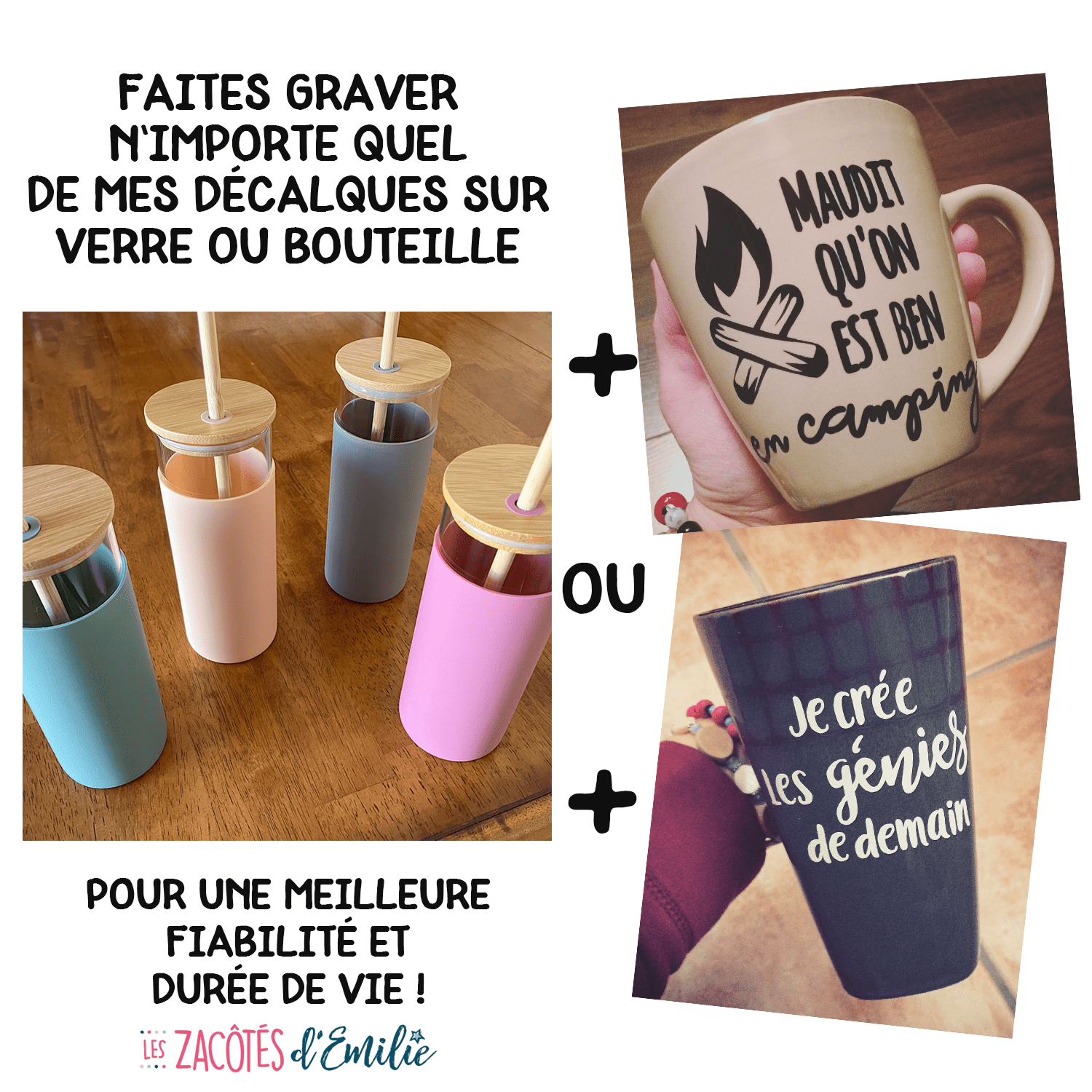 Verre avec manchon en silicone et gravure d'un de mes décalques - Les Zacôtés d’Emilie