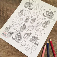 Lot d'autocollants à colorier au thème de barbe à papa - Les Zacôtés d’Emilie