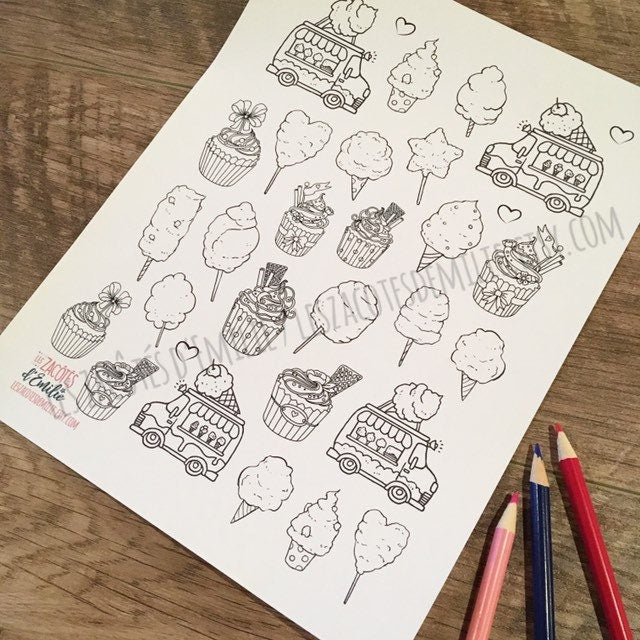 Lot d'autocollants à colorier au thème de barbe à papa - Les Zacôtés d’Emilie