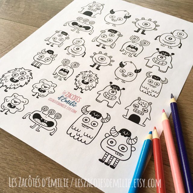 Lot d'autocollants à colorier de monstres - Les Zacôtés d’Emilie
